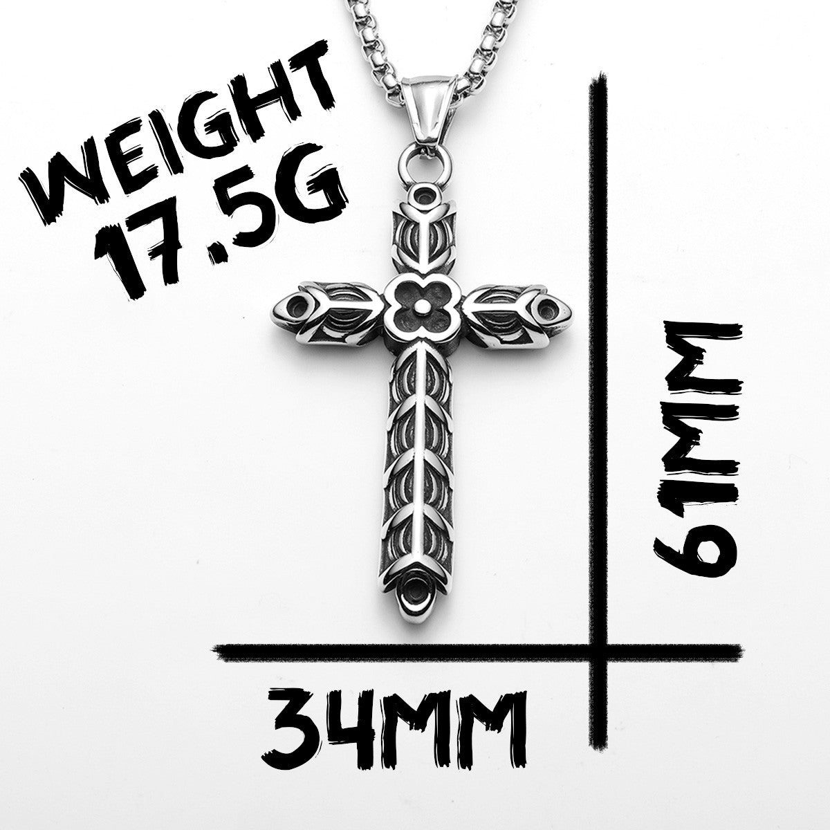 Designer Cross | 316L No Fade Stainless Steel Carved Cross Vintage Spiritual Pendant