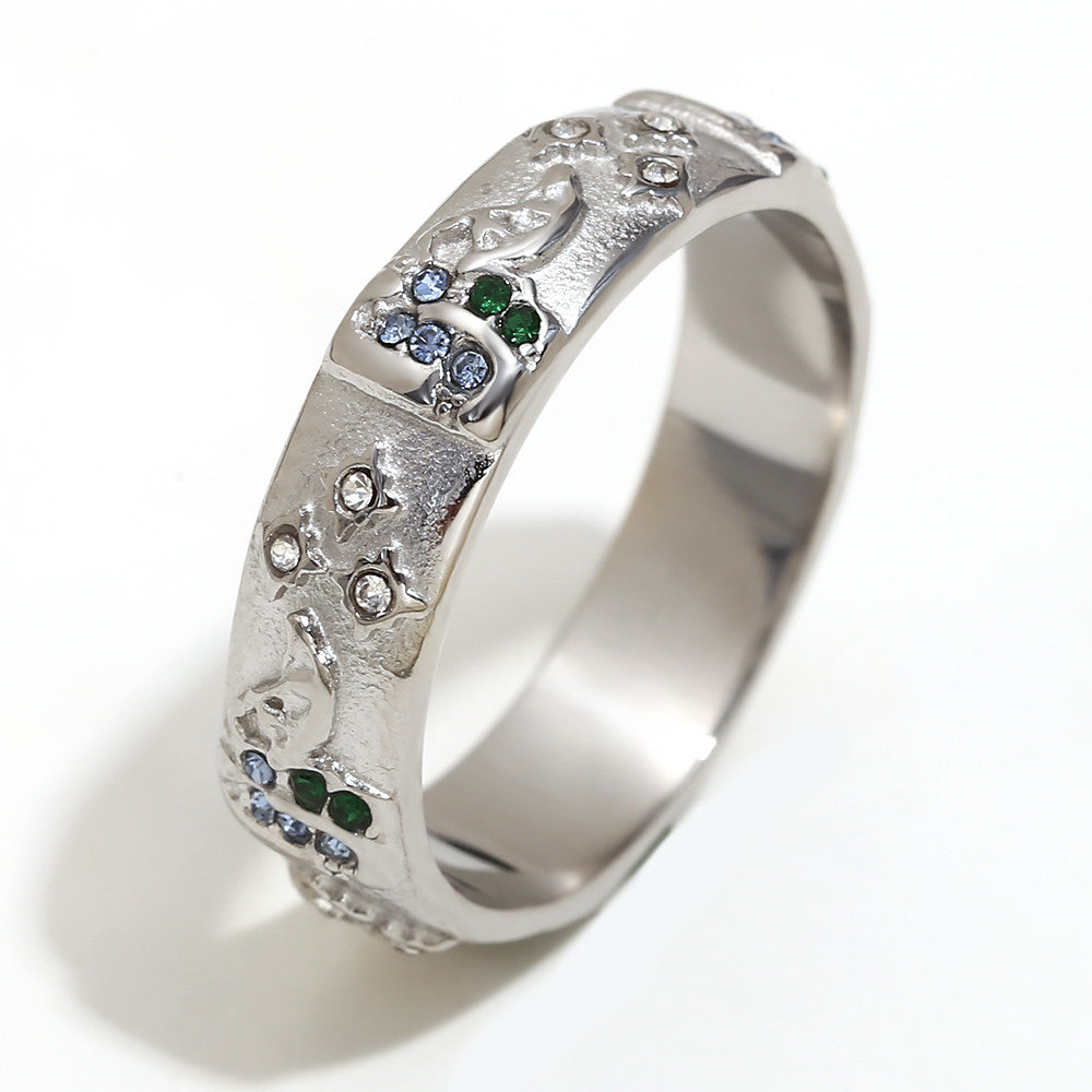 18k Gold Solid Stainless Steel Tarot Cards Waterproof CZ Bling Rings