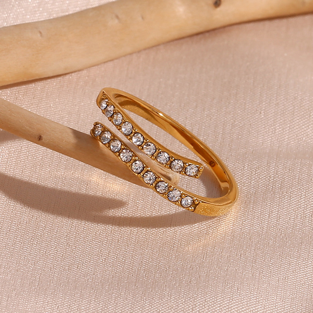 18k Gold Stainless Steel Double Layer CZ Resizable Waterproof High Fashion Rings