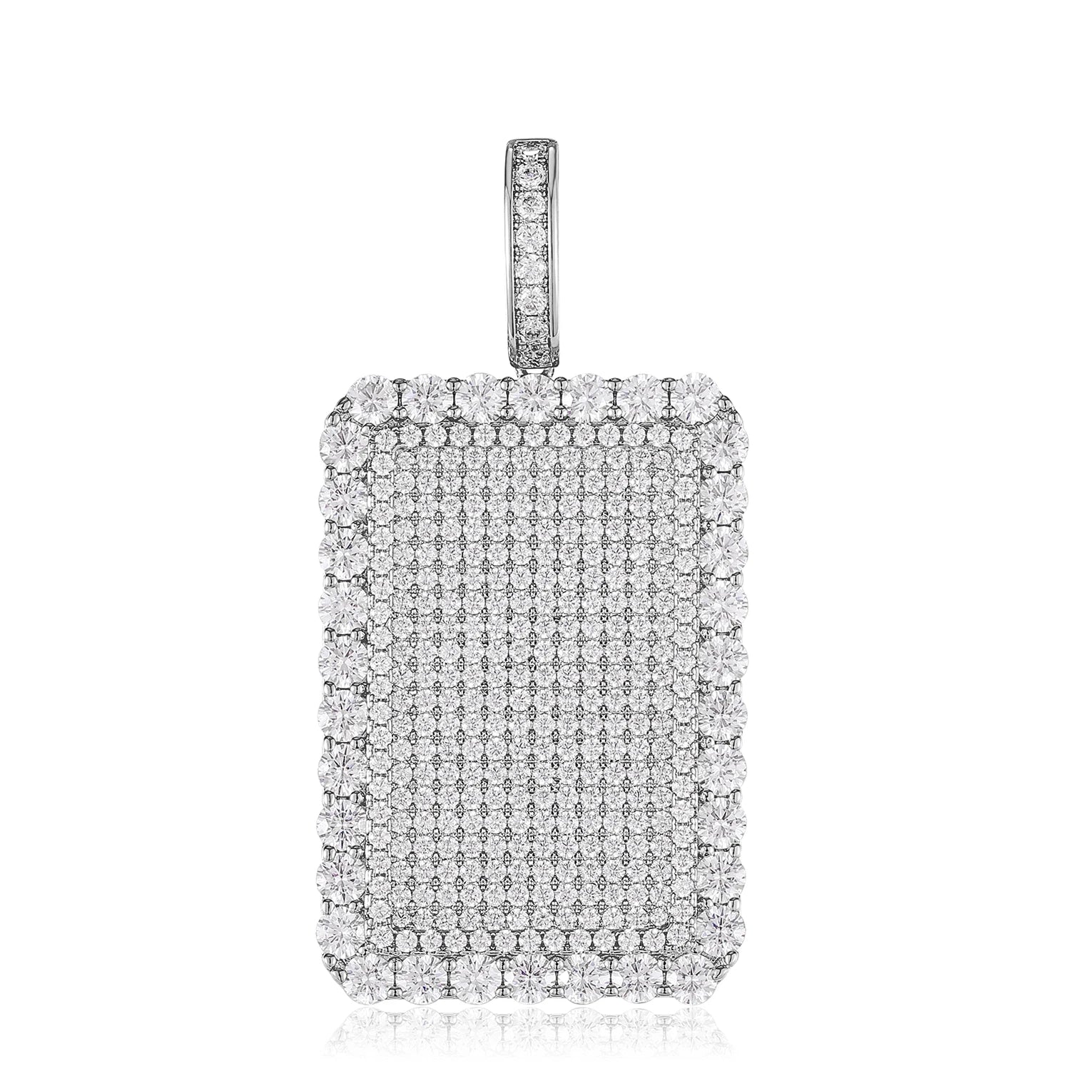 The Spark | VVS Iced Blinged Out Moissanite Diamond Dog Tag 925 Sterling Silver Pendant