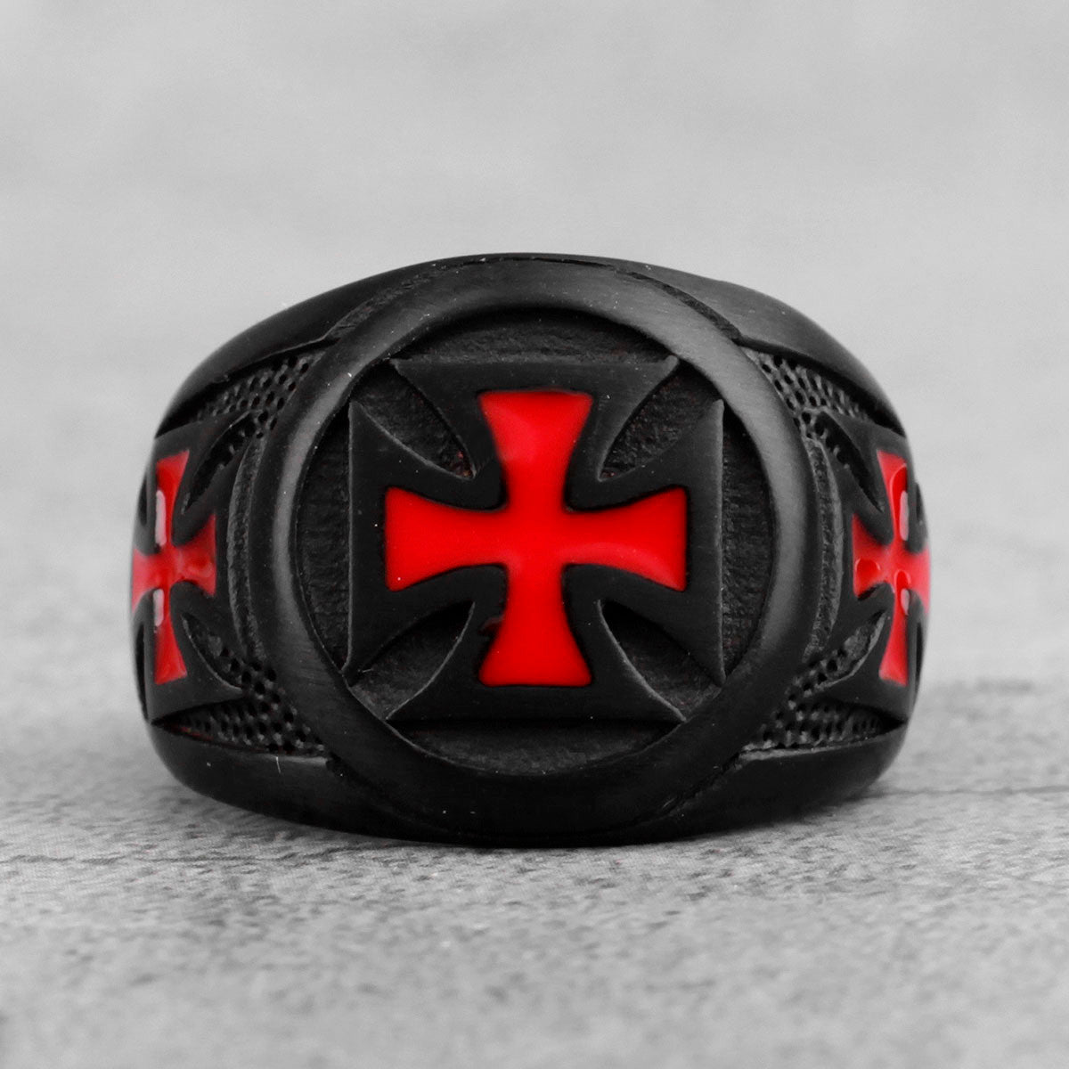 Templar Red Cross | 316L Black Stainless Steel Men's Rings Spiritual Protection Ring