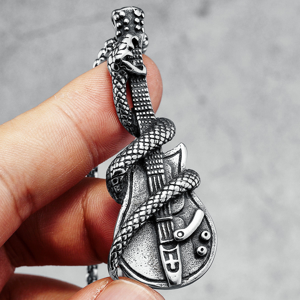Heavy Metal | Solid No Fade Stainless Steel Snake Guitar Rock Legend Pendant