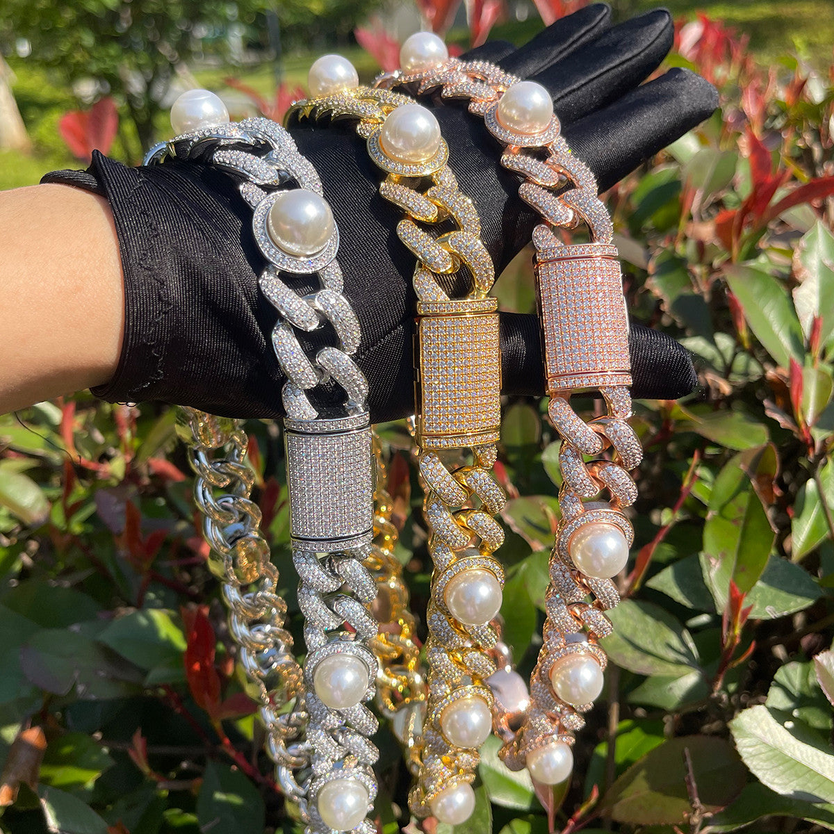 Ladies 24k Gold 925 Silver Heart Link 5AAAAA Stone Show Stopper Chain Necklace