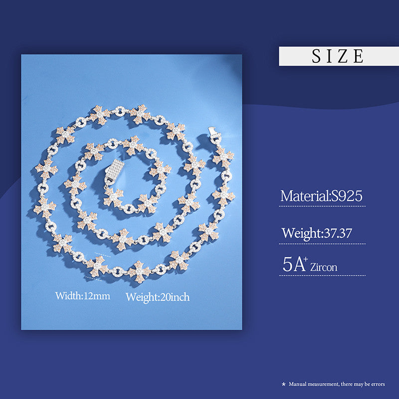 Diamond Star | Solid S925 Silver 12mm D Color Moissanite Diamond Cross Chain Necklace