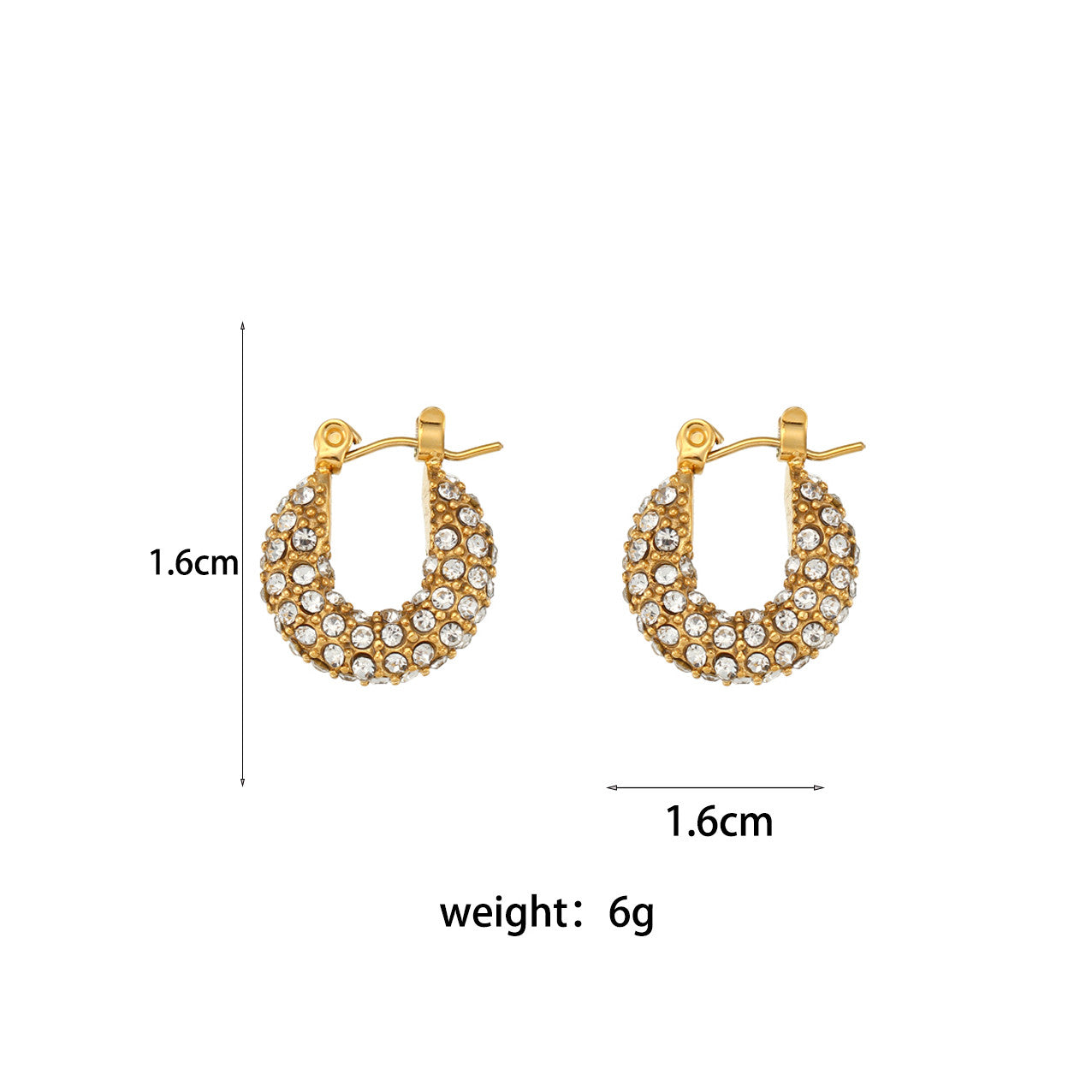 Waterproof Delicate Luxury 3A CZ Hoop 18k Gold Stainless Steel Earrings