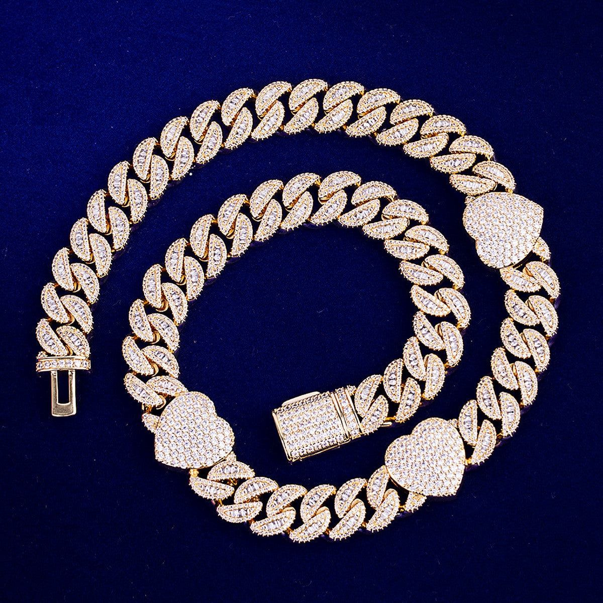 Ladies 24k Gold Silver Rose Flower Cuban Link Heart Chain Necklace 