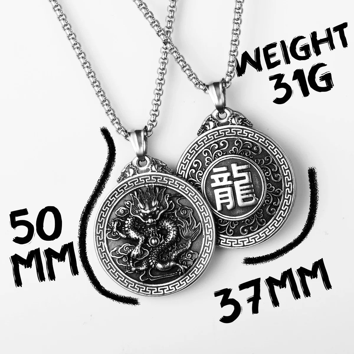 Chinese Dragon | 316L Stainless Steel Amulet Style Ancient Dragon Pendant