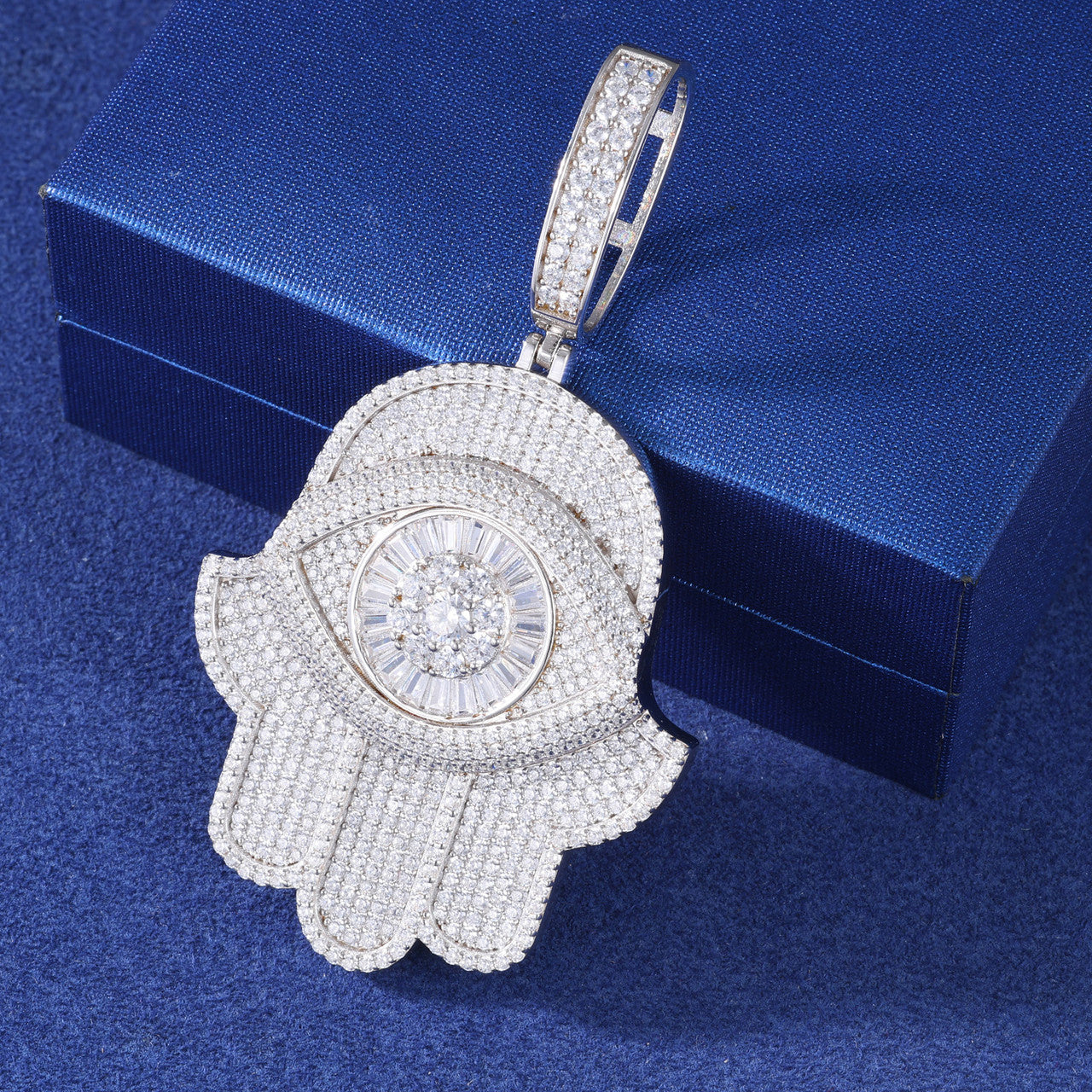 Iced Evil Eye | Moissanite Diamond Luxury 925 Silver Iced Blinged Out Fatima Hamsa Hand Pendant