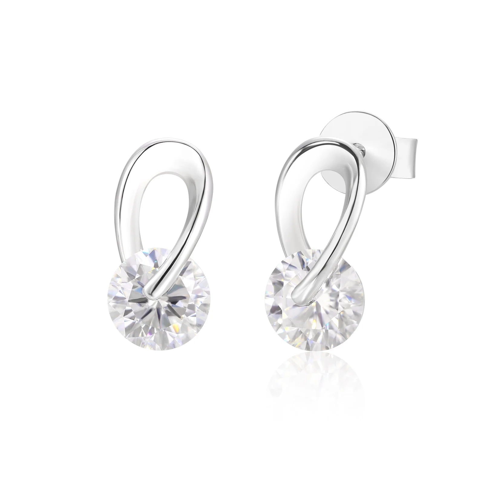The Halo | 925 Solid Sterling Silver Round Loop Huggie VVS Moissanite Stud Earrings