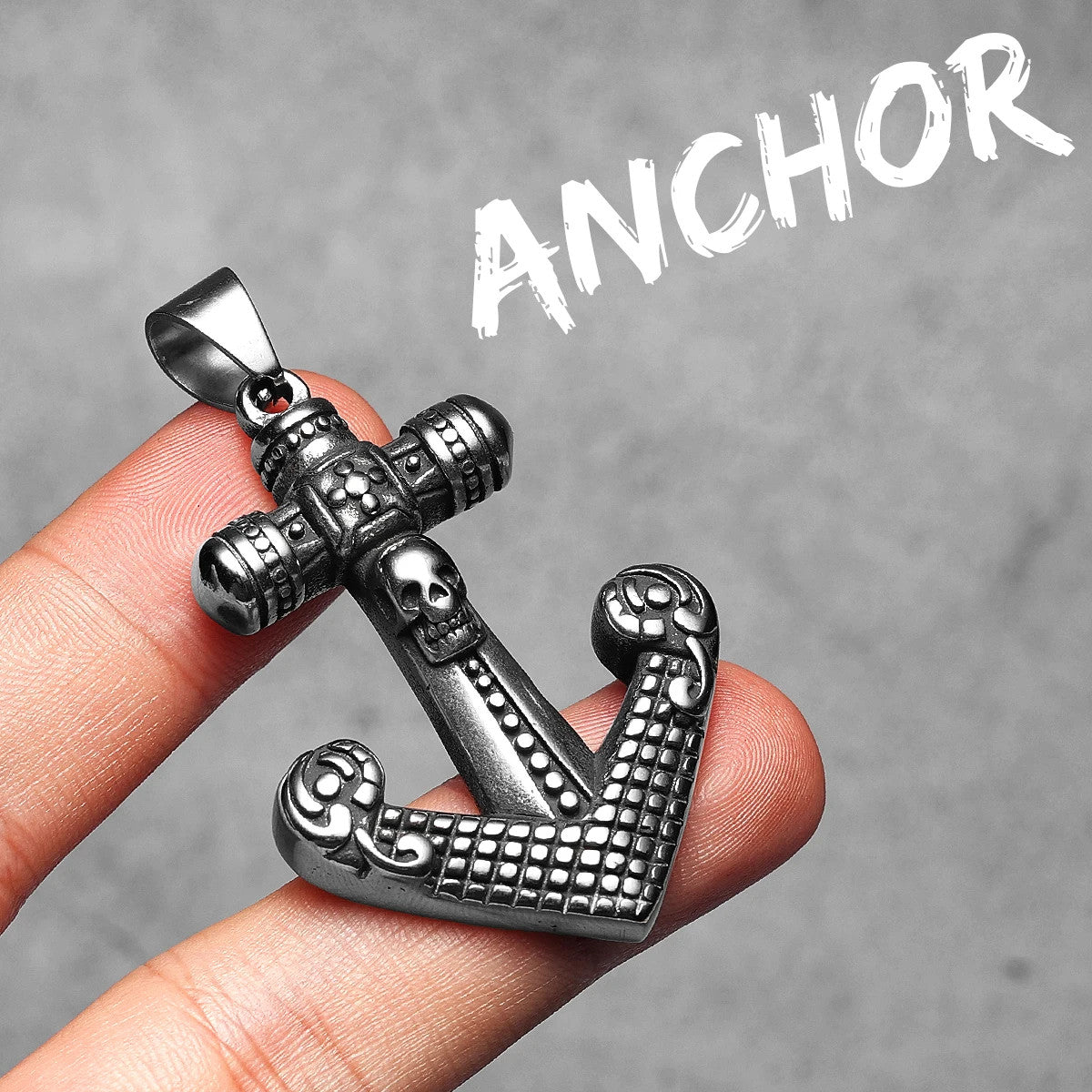 Skull Cross Anchor | 316L Solid Stainless Steel Textured Cross Anchor Hip Hop Pendant