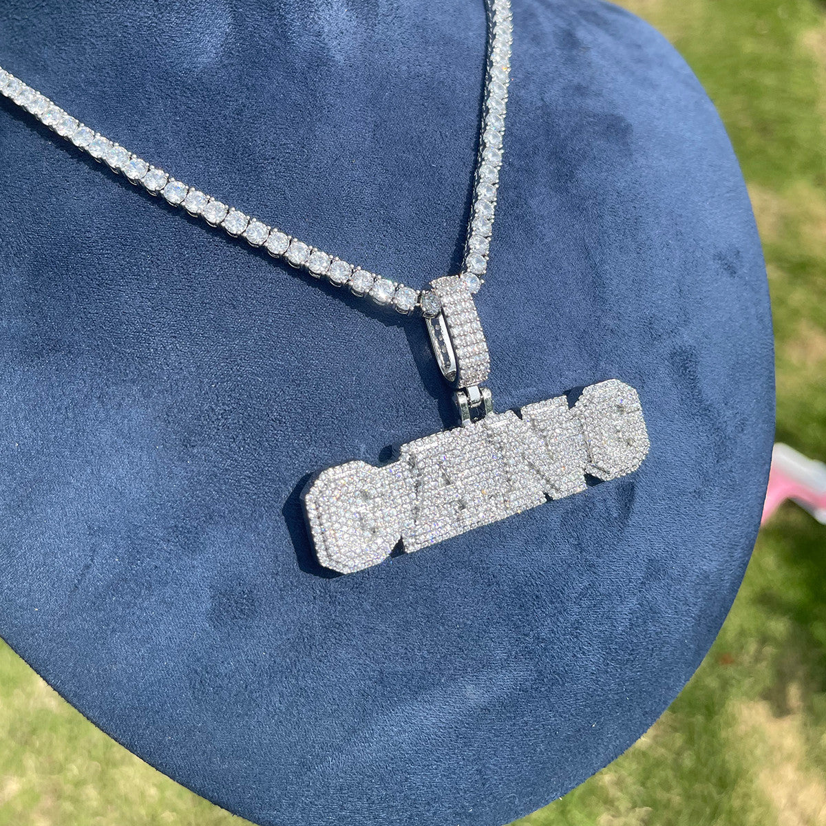 Pronged Diamond Drip | Cluster Stone Initial Iced Blinged Out Nameplate Pendant