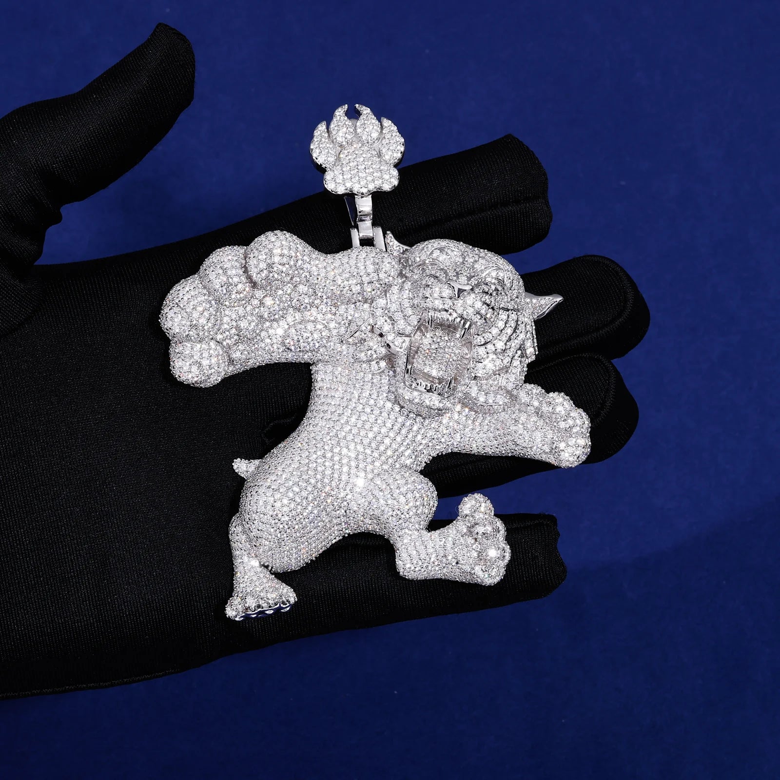 Fighting Tigers | VVS Moissanite Diamond Iced Blinged Out Solid Silver Tiger Pendant