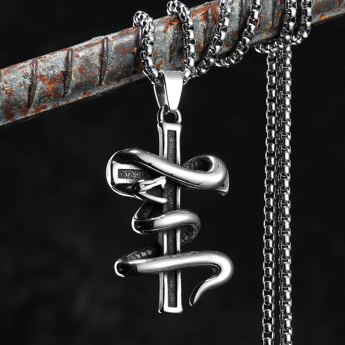 Snake Cross | Solid Stainless Steel Artistic Styling Serpent Cross Street Wear Pendant