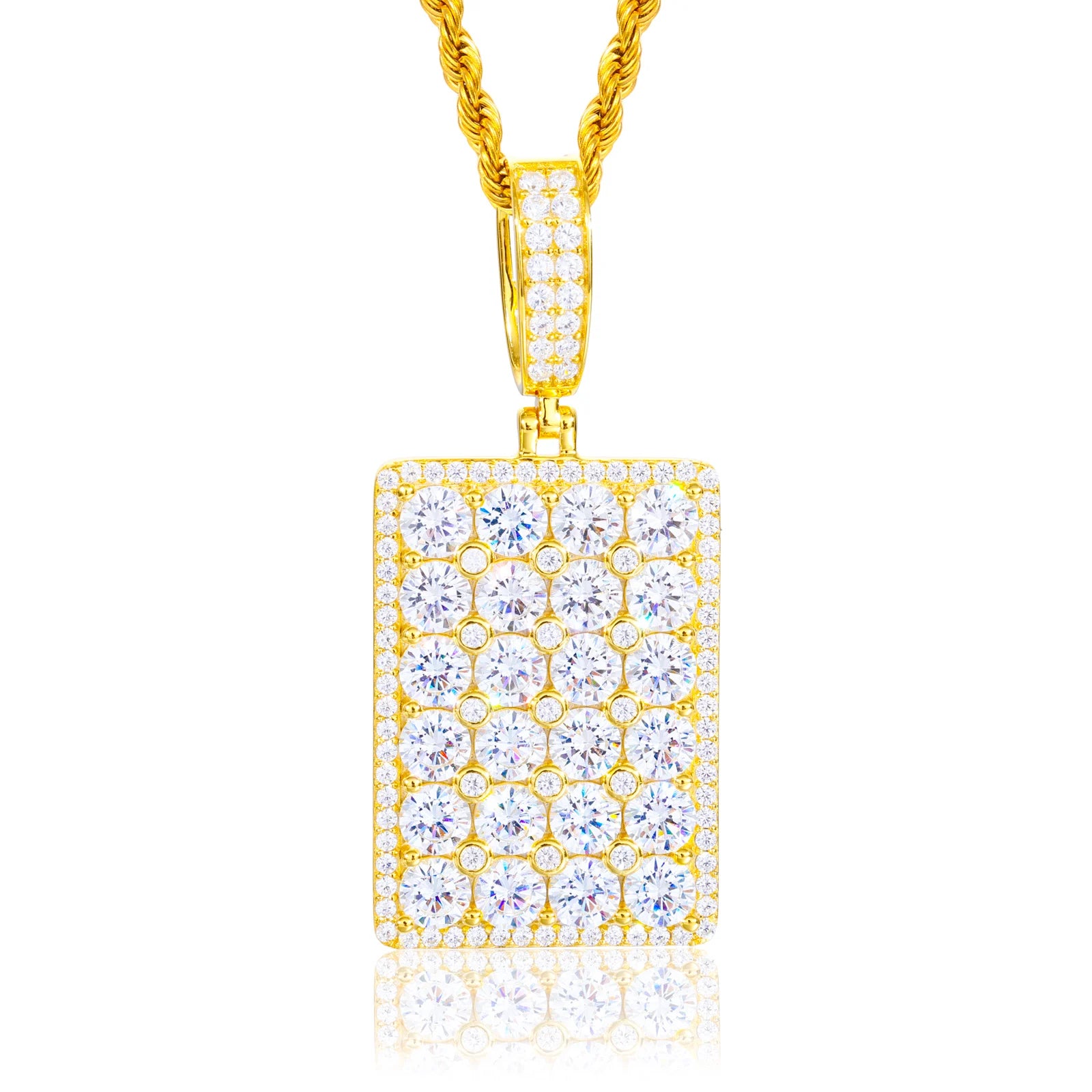 The Spark | VVS Iced Blinged Out Moissanite Diamond Dog Tag 925 Sterling Silver Pendant