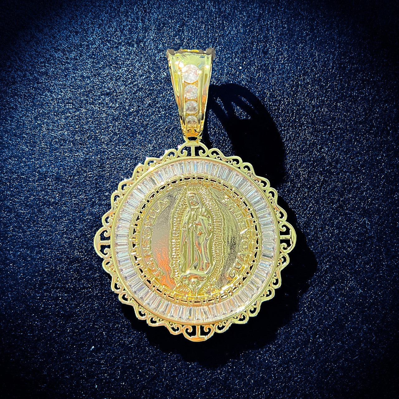 Mens Jesus Shepard Our Lady of Guadalupe Baguette Ice Spititual Hip hop Pendant Necklace