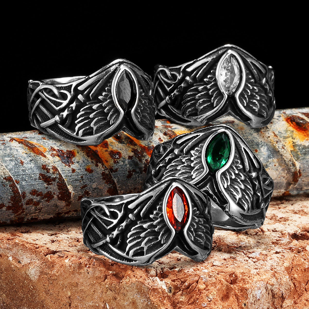 The Fallen | 316L Stainless Steel Angel Wings Gemstone Street Stylish Rings