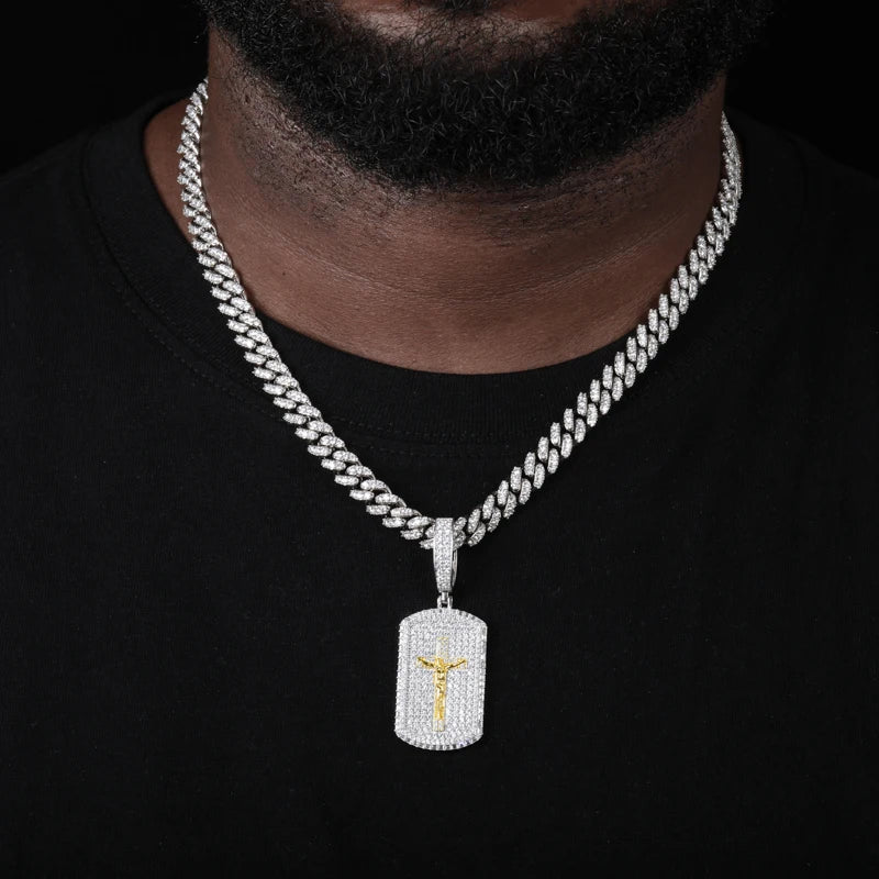 The Wonderful Counselor | 925 Sterling Silver Moissanite Diamond Crucifix Jesus Dog Tag Pendant