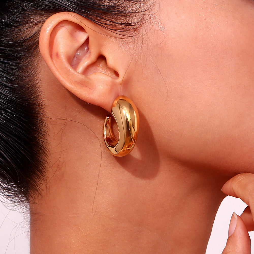 18k Gold Silver O-shaped Tapered Thread Hollow Hoop Waterproof Earrings