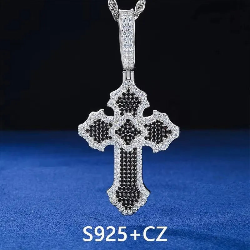 Cross Of Peace | Moissanite Diamond Solid Sterling Silver Black VVS Hip Hop Cross Pendant