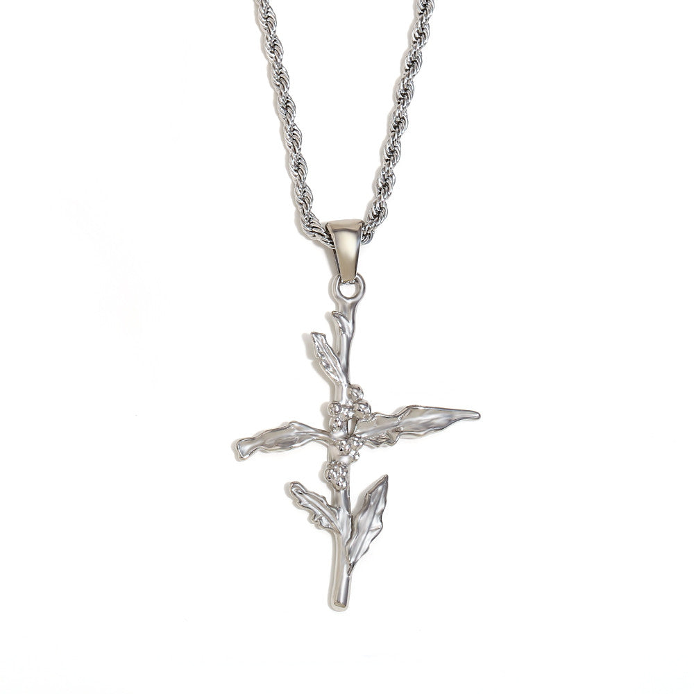 Women's 18k Gold Waterproof Designer Birth Month Flower Cross Tarnish Free Necklace