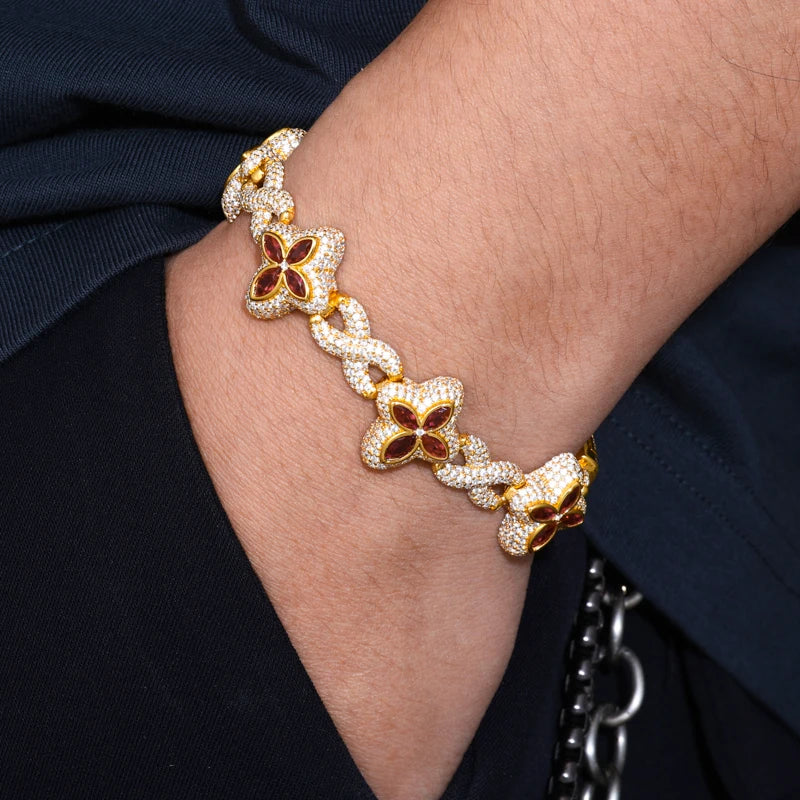 Clover Star | 925 Sterling Silver Moissanite Diamond Iced Clover Star Infinity Bracelet