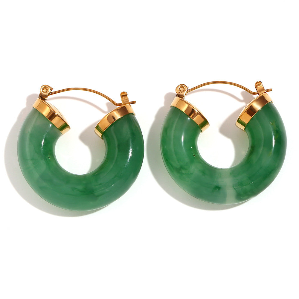 Ladies Acrylic Green Pink White Chunky 18k Gold Stainless Steel Acrylic Hoop Earrings