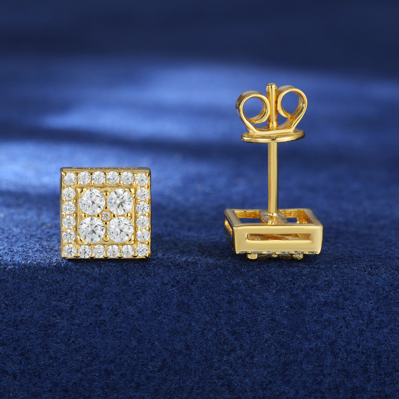 Solid 925 Sterling Silver Luxury Moissanite Diamond Square Stud Hip Hop Earrings