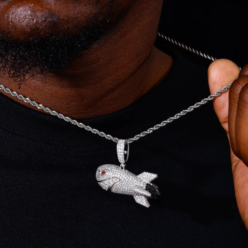 Missile Shark | 925 Sterling Silver Moissanite Hip Hop Shark Missile Hip Hop Pendant