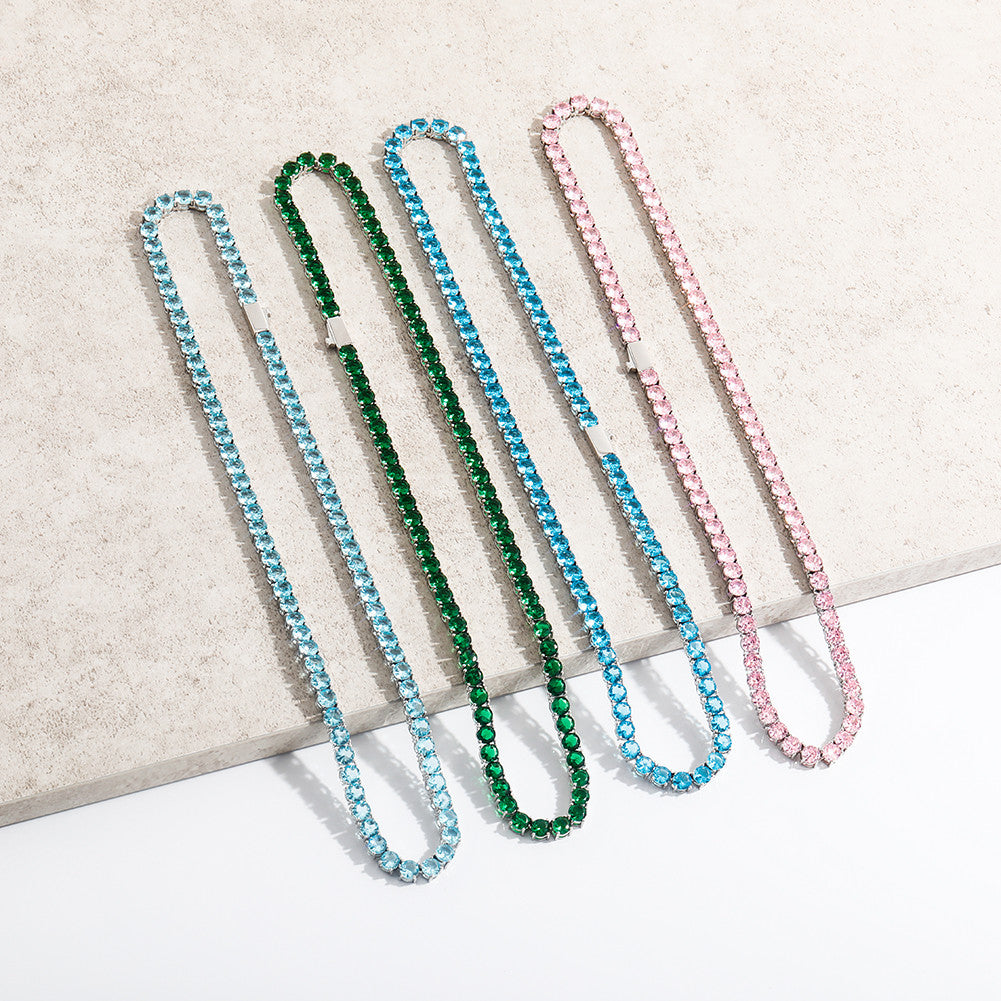 The Color Code | Blue/Green/Pink VVS Diamond CZ 3mm Colorful Tennis Chain Necklaces