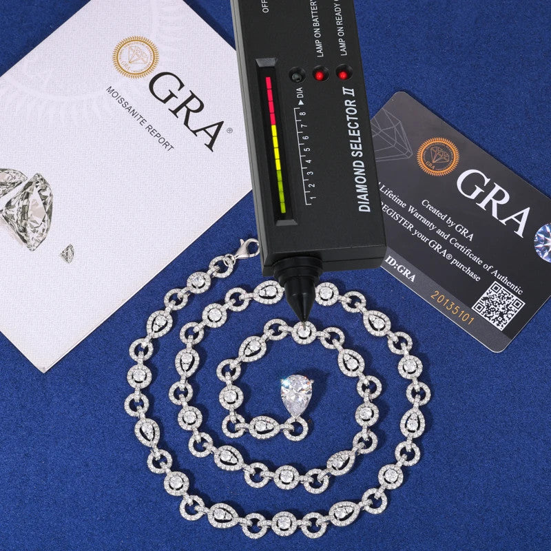 Tear Drop | Solid Sterling Silver Moissanite Diamond Tear Drop Chain Necklace