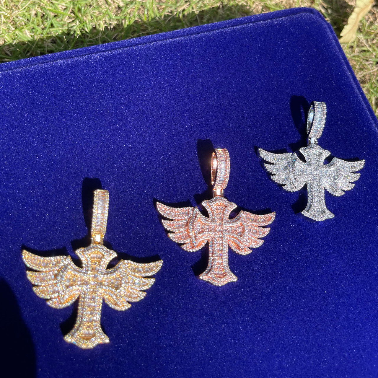 The Savior | VVS Diamond CZ Prong Set Winged Cross Iced Blinged Out Pendant