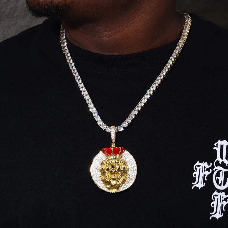True King | Solid 925 Silver Moissanite Diamond Iced Blinged Out King Lion Pendant