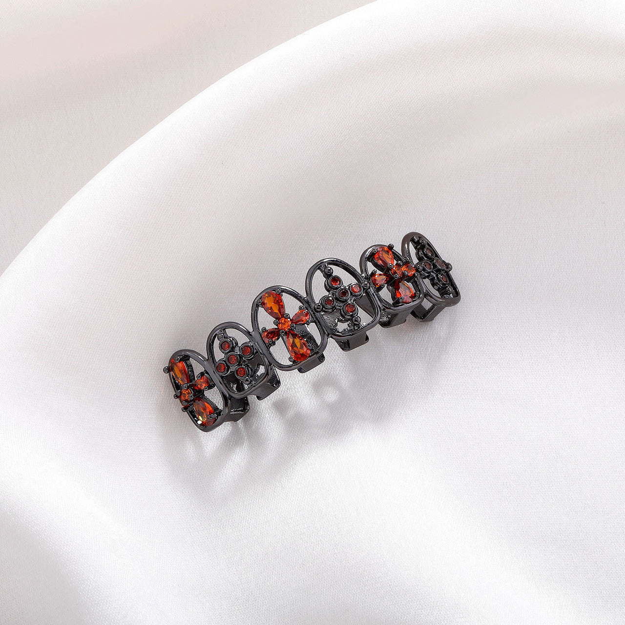 Goth Cross | Red VVS Diamond CZ Black Iced Blinged Out Top Row Teeth Grillz