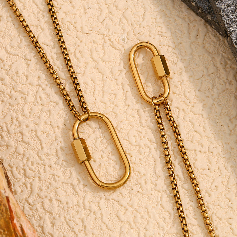 Womens S/L Size 18k Gold Waterproof Handmade Stainless Steel Buckle Pendant Necklace