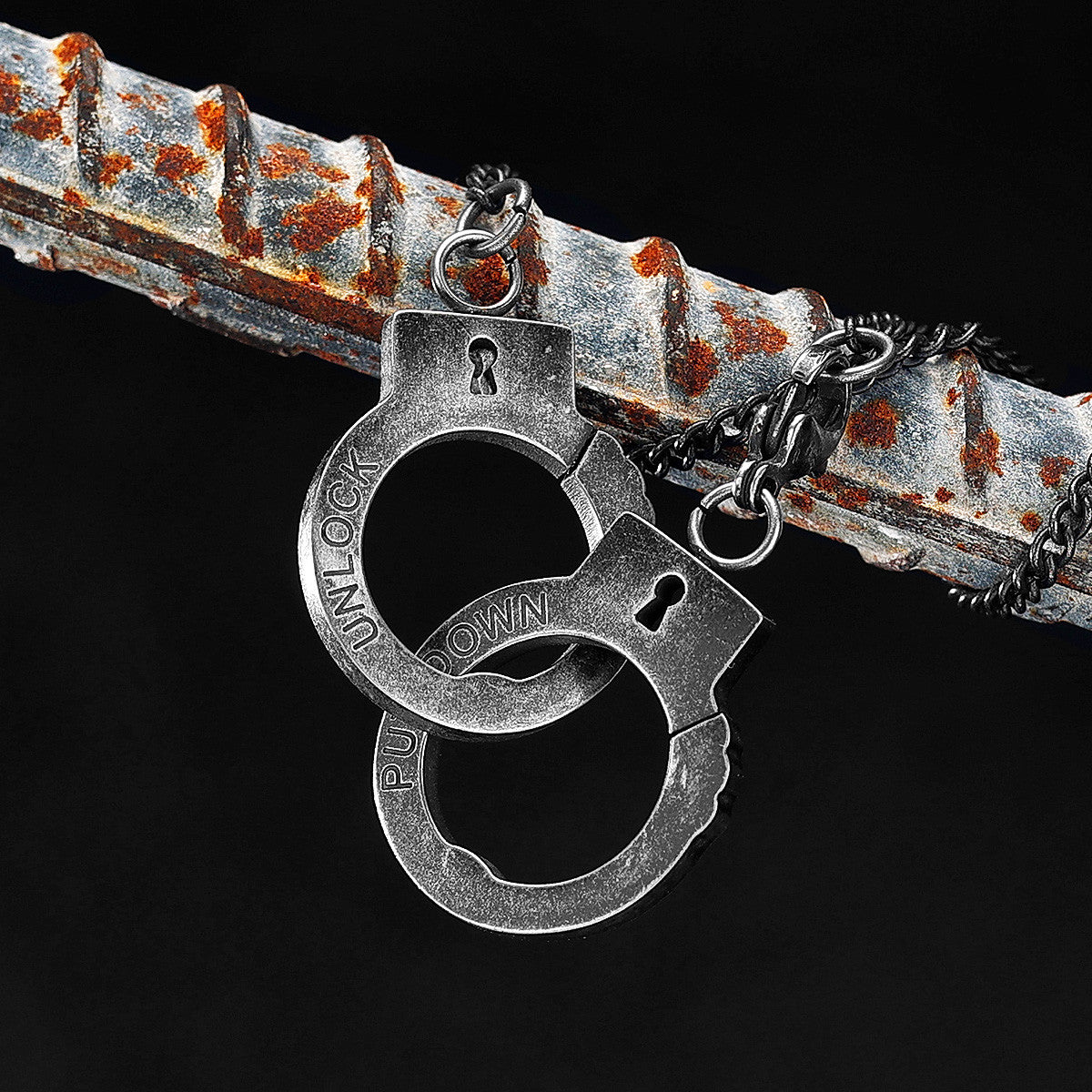 Vintage Handcuffs | No Fade Stainless Steel Hand Cuffs Pendant Chain Necklace