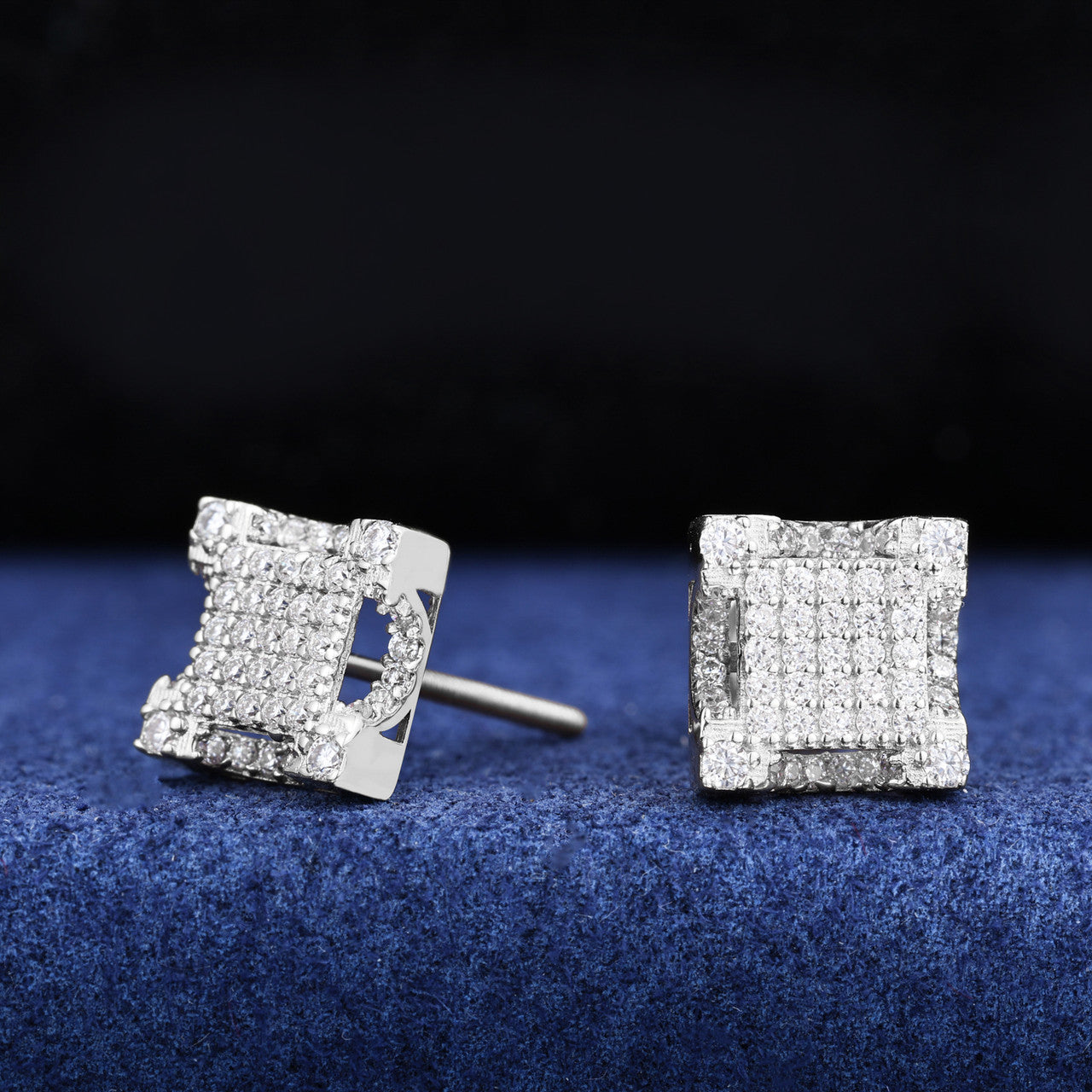 Four Cornered | Moissanite Diamond Prong Set 10k White Gold Hip Hop Earrings