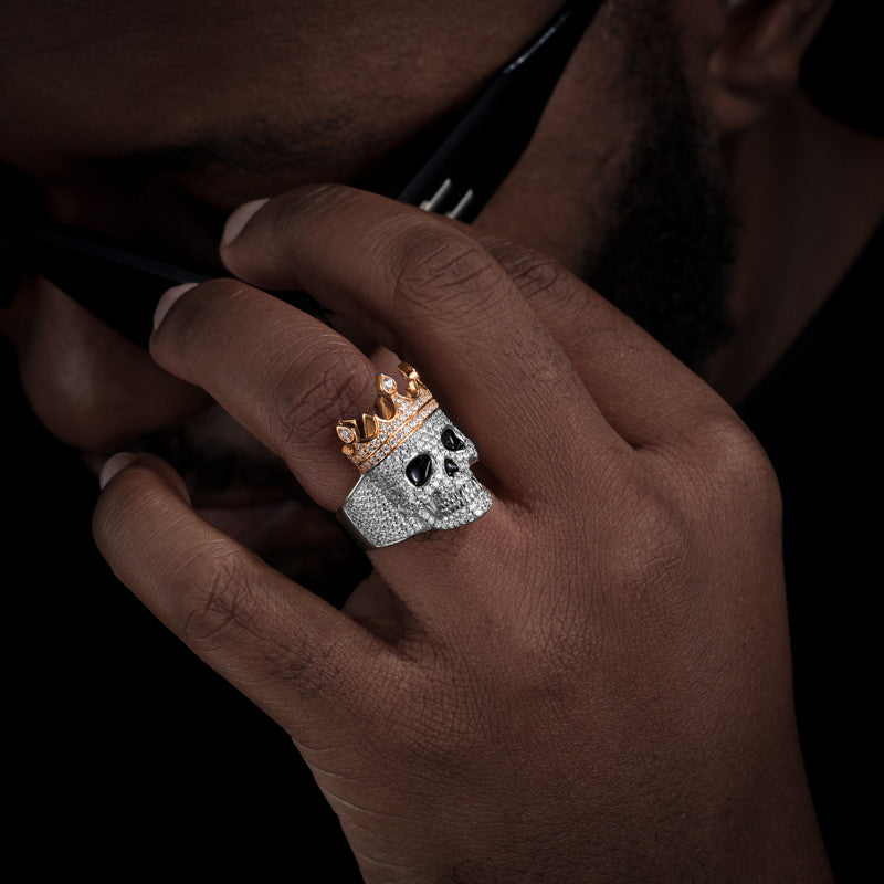 The Death Conqueror | Solid Sterling Silver Moissanite Diamond Crown Skull Hip Hop Ring
