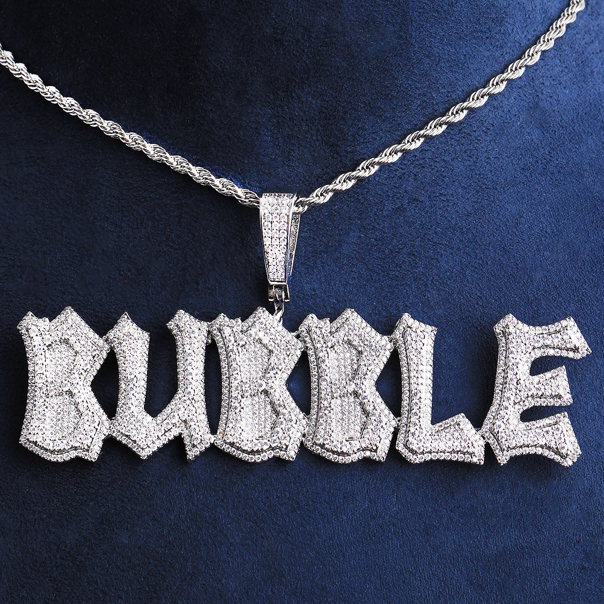 Perfect Font | Iced Blinged Out Prong Set VVS Diamond CZ Hip Hop Custom Name Pendant