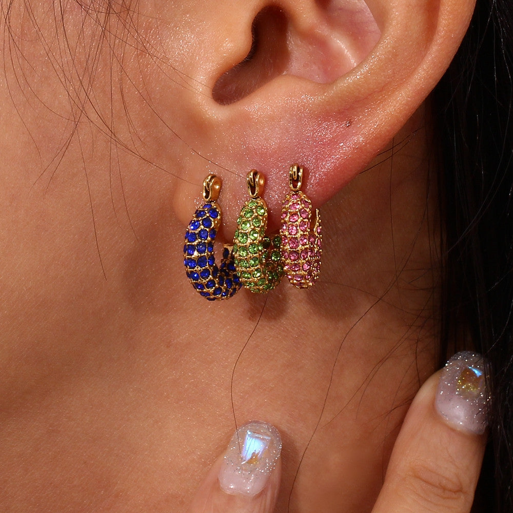 Waterproof Delicate Luxury 3A CZ Hoop 18k Gold Stainless Steel Earrings