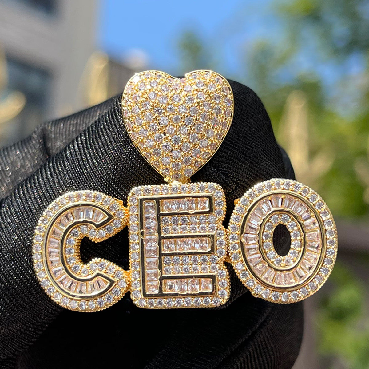 Heart Spark | Small Baguette Iced VVS Diamond CZ Custom Made Letter Neckalce