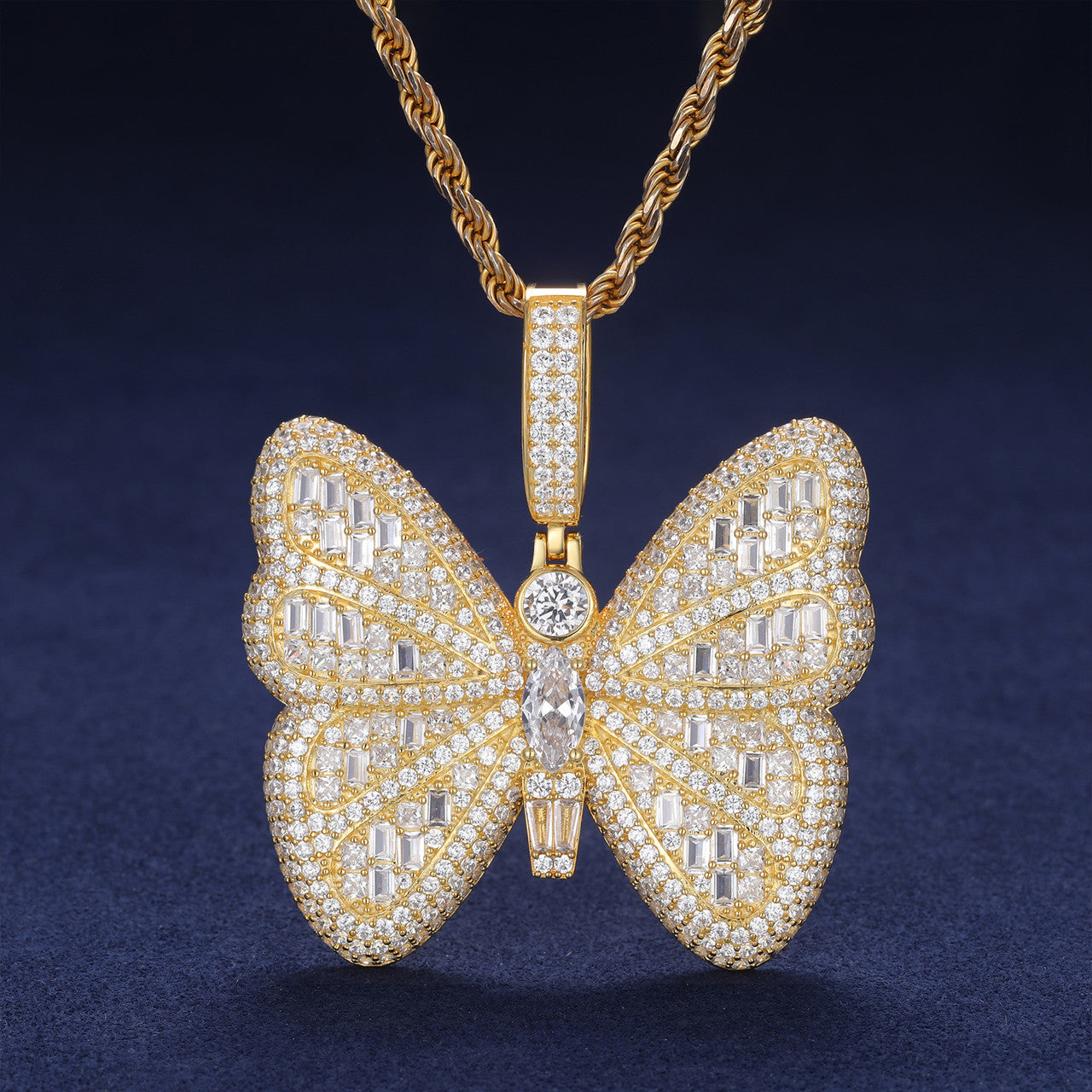Iced Blinged Out Moissanite Diamond Sterling Silver Butterfly Hip Hop Pendant Necklaces