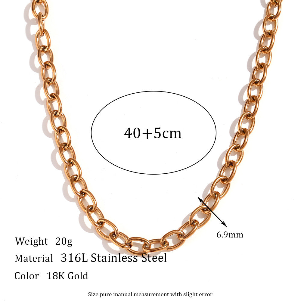Women's 18K Gold Tarnish Free Silver Stainless Steel 7mm Oval O Link Chunky Chain Necklace