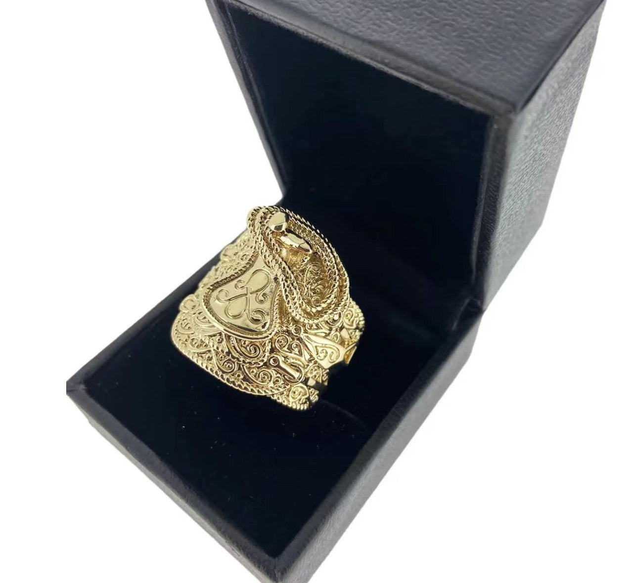 Saddle Ring | Intricately Detailed Adjustable 24k 925 Silver Rose Gold Mens Rings