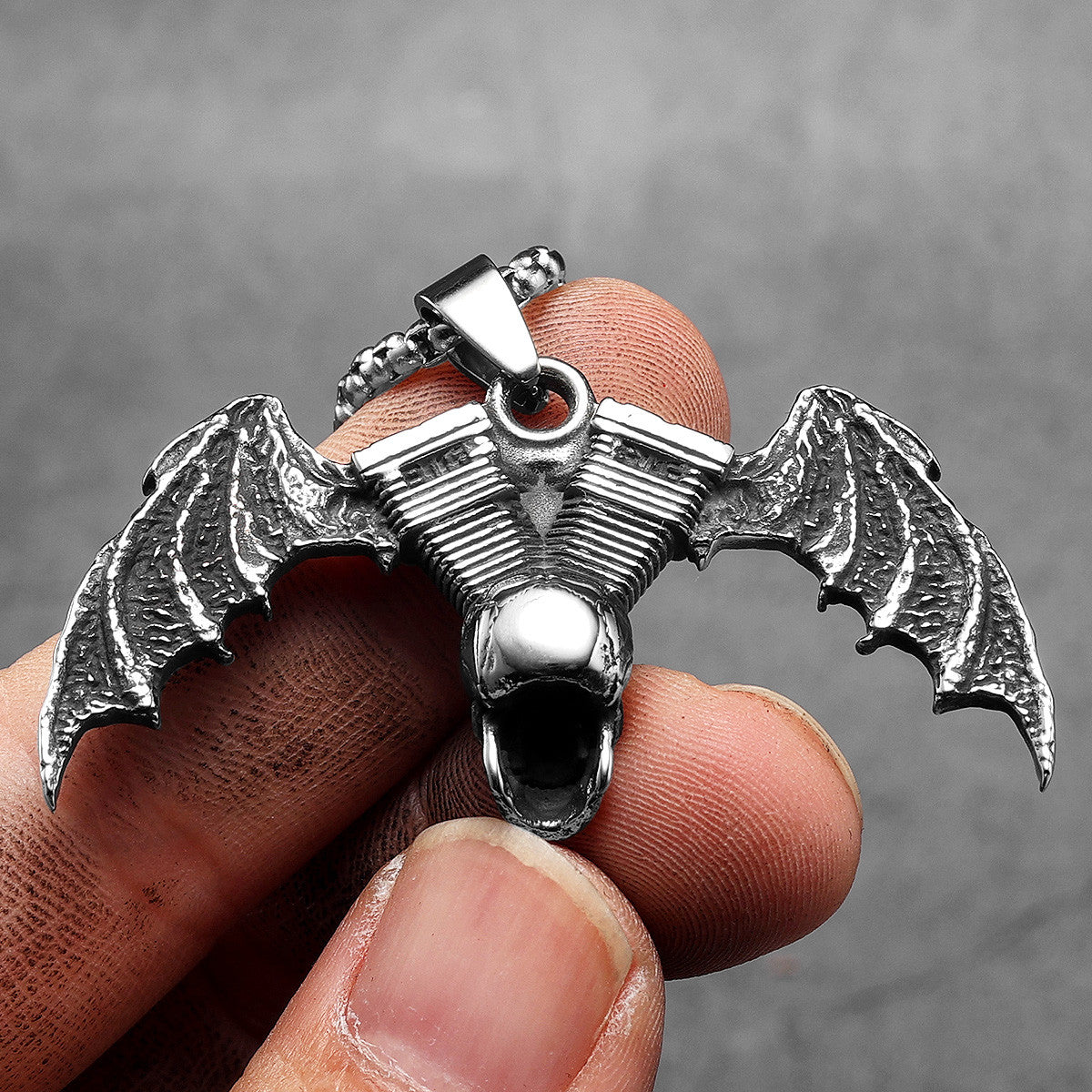 Devils Engine | Motorcycle Skull Wings Stainless Steel Pendant