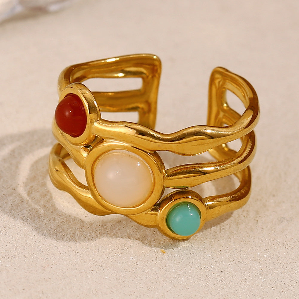 18k Gold Stainless Steel Gemstone Adjustable High Quality Waterproof Rings