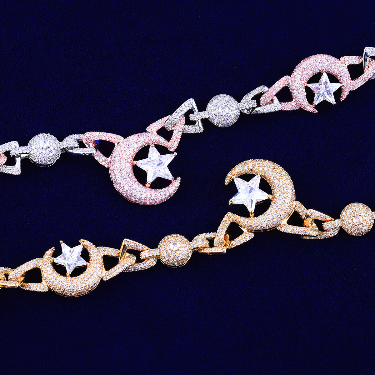 Crescent Moon Star | VVS Diamond CZ Spiritual Celestial Link Hip Hop Chain Necklace