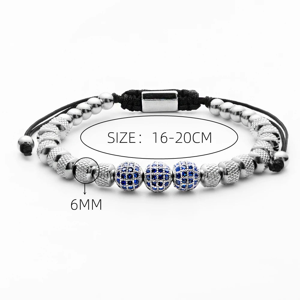 Iced Balls | Luxury VVS CZ Diamond Pave Setting Blue Iced Stainless Steel Bracelets