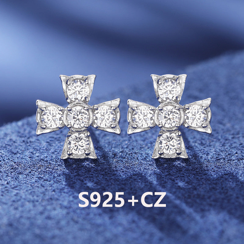 Radiant Cross Moissanite Diamond Solid 925 Sterling Silver White Gold Hip Hop Earrings