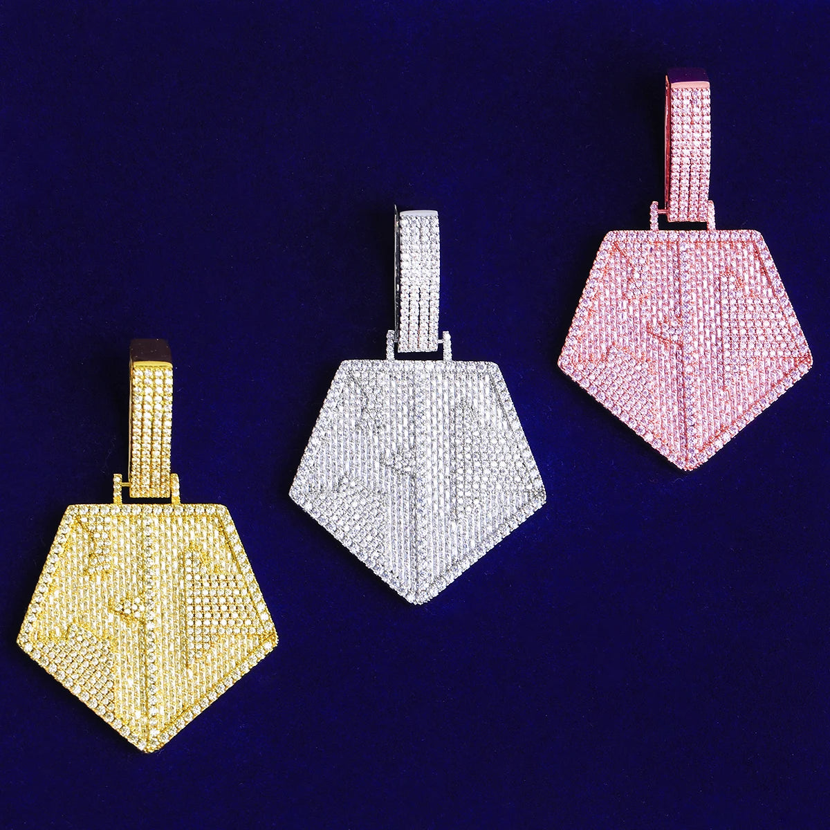 Pentagon | Iced Blinged Out Initial KC Hip Hop Pendant Chain Necklace