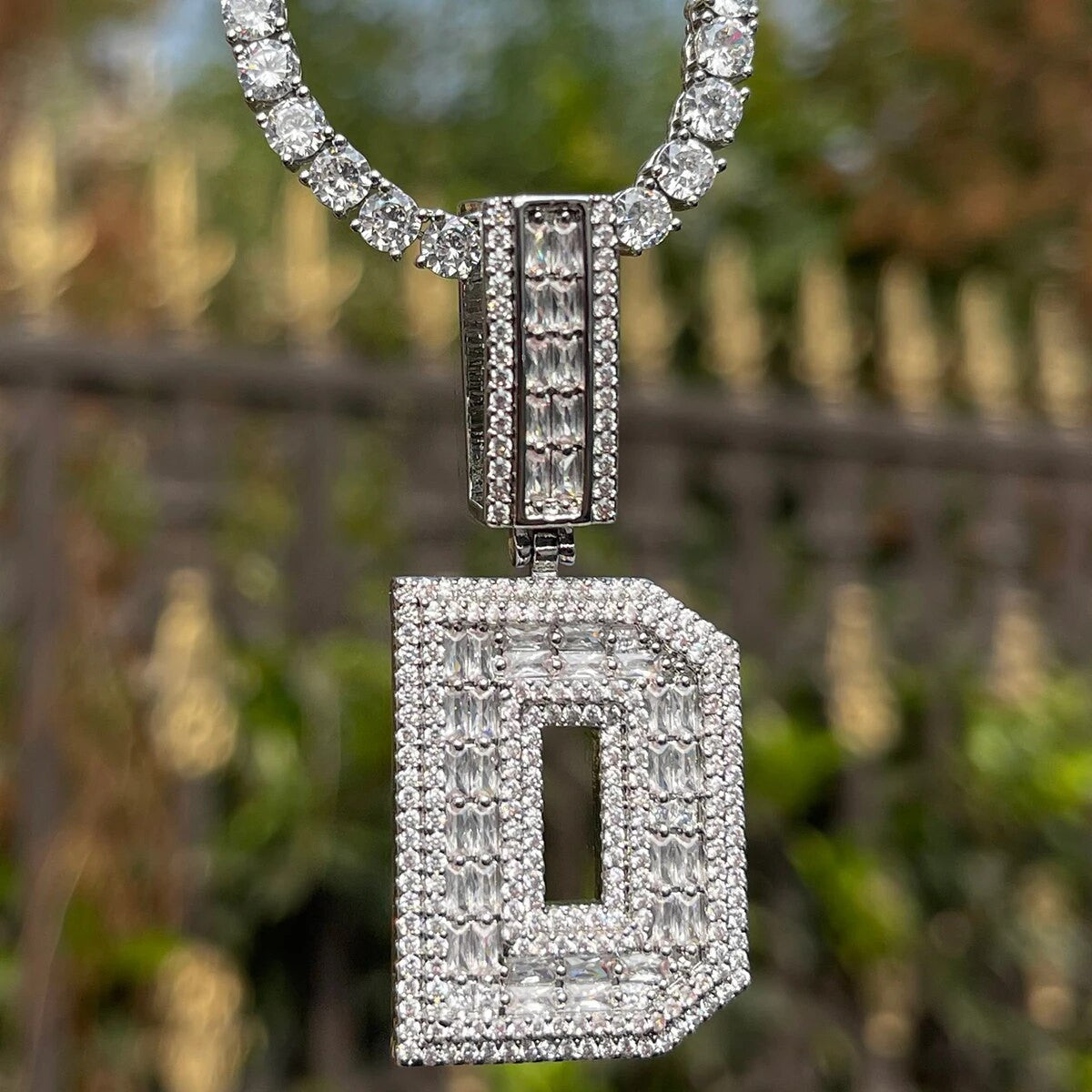 Iced King Initials | 24k 925 Silver Rose Gold Baguette Blinged Out Letter Pendants